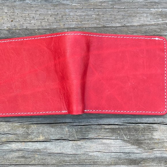 Genuine Leather Card Holder Handmade Wallet Men Bifold RedWhite Card Holder - Picture 3 of 14